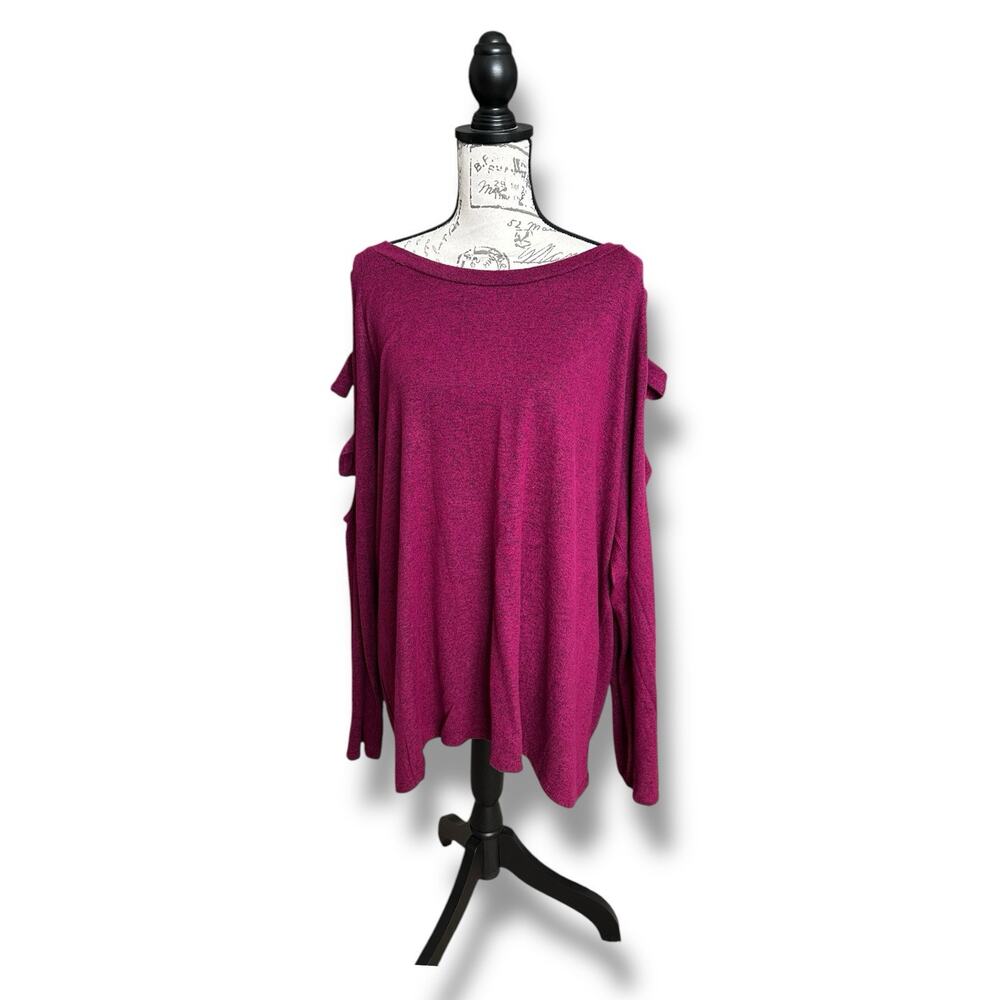 New Haptics Holly Harper Purple Super Soft Heather Lattice Long Sleeve Top 3X